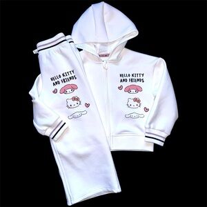 EUC Hello Kitty Kids White Hoodie and Wide Leg Pants Set size 4-5 years